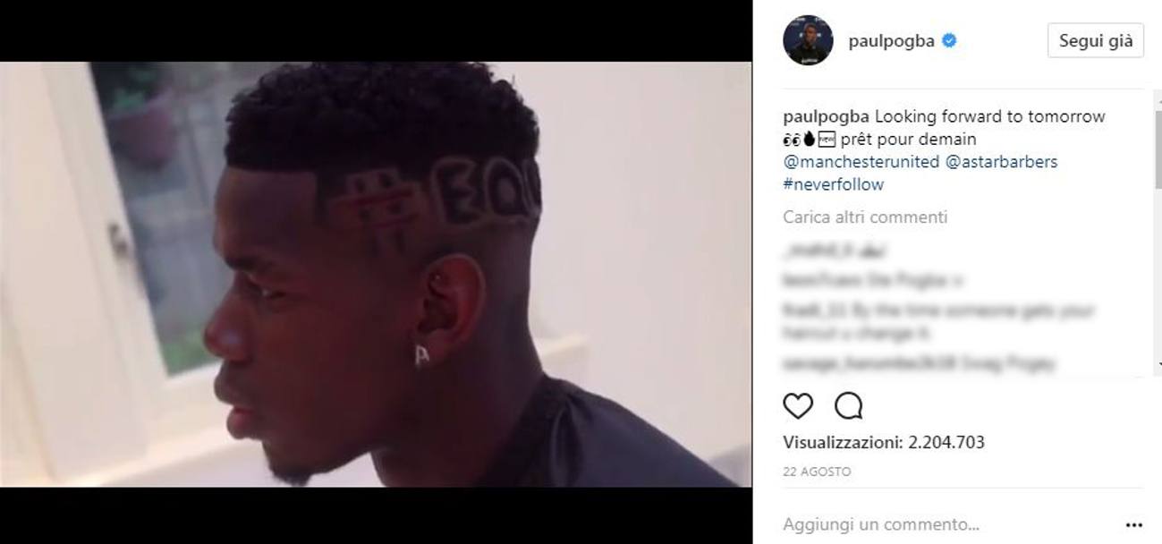 Paul Pogba, 24 anni, centrocampista del Manchester United dal 2016. Foto Instagram